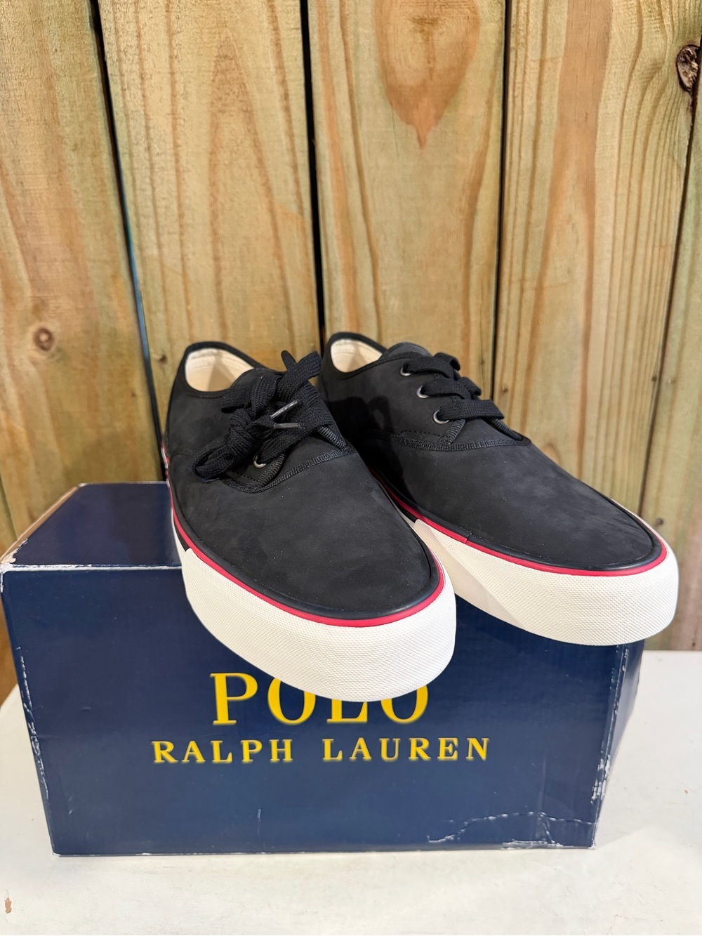 Polo by Ralph Lauren Black Morray  Sneakers with White Sole and Red Trim